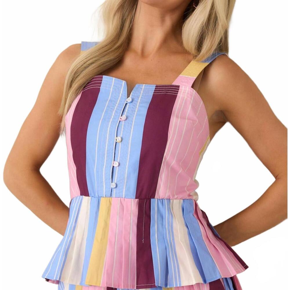 NEW CURRENT AIR cotton striped top in blush colbalt cream butter